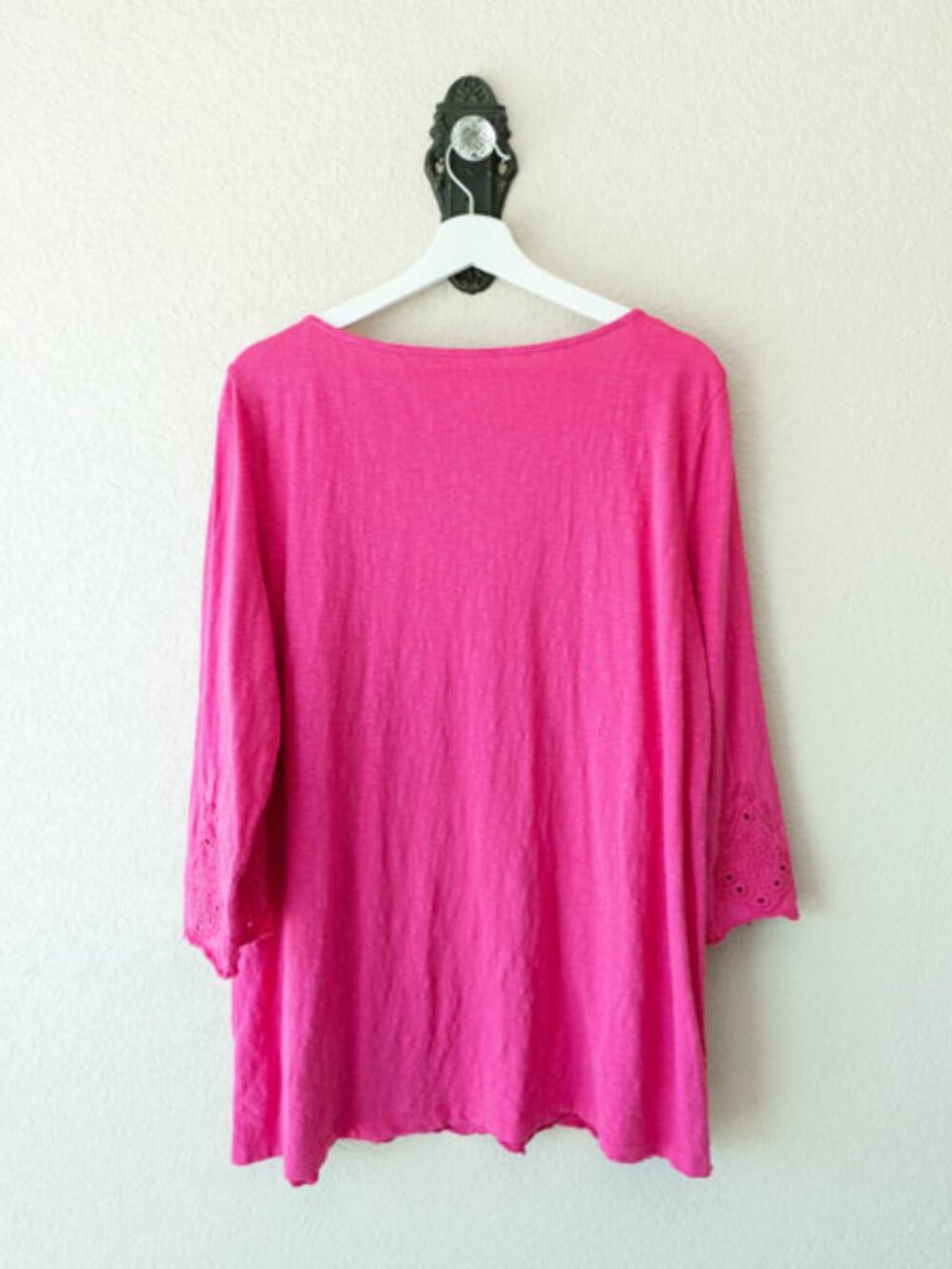 Talbots Pink Tassel Top XL Eyelet Hem Boho Cotton Tunic 3/4 Sleeve Peasant - Picture 9 of 13